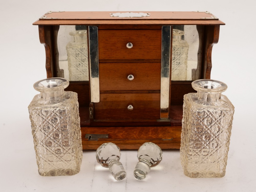 Edwardian Oak Tantalus, Circa 1905 View VI