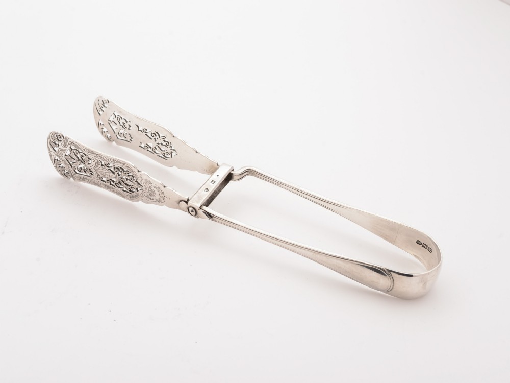 Victorian Silver Serving Tongs, London 1899