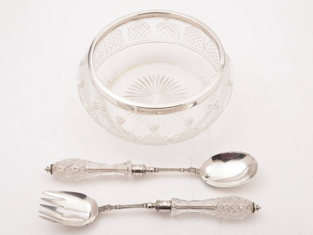 Edwardian Glass and Silver Plated Salad Bowl, Circa 1905
