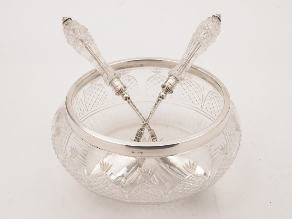 Edwardian Glass and Silver Plated Salad Bowl, Circa 1905 View II