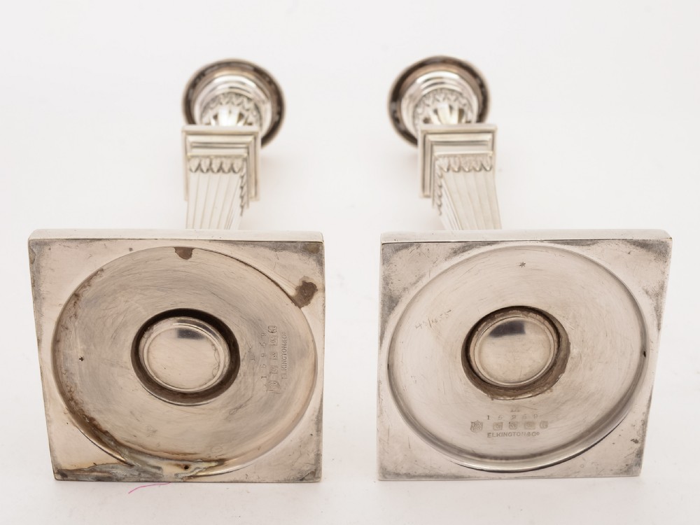 Pair of Edwardian Elkington Candlesticks, 1902 View II