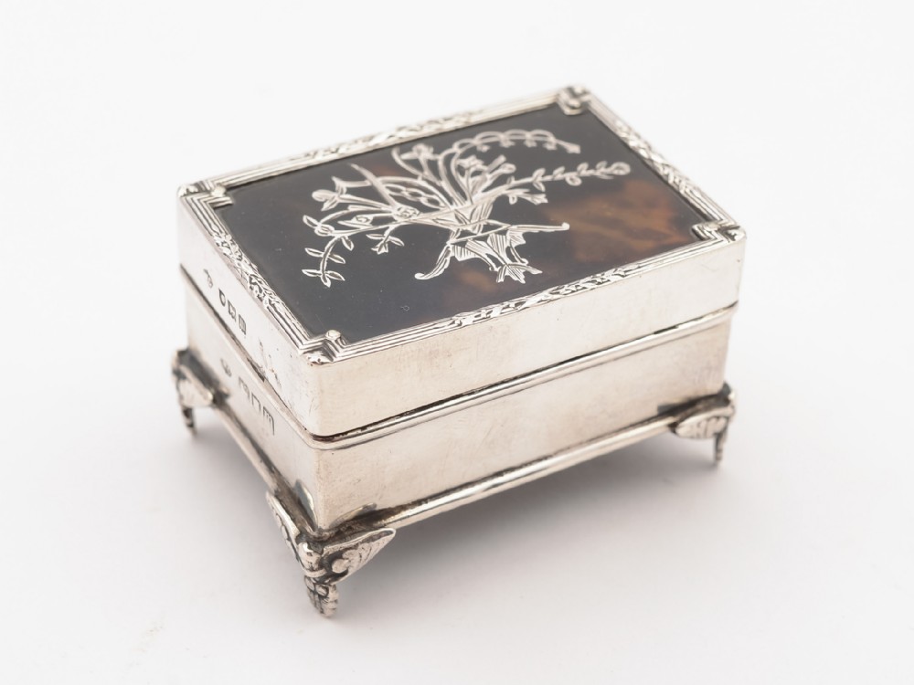 Edwardian Silver & Tortoise Shell Ring Box, London 1907