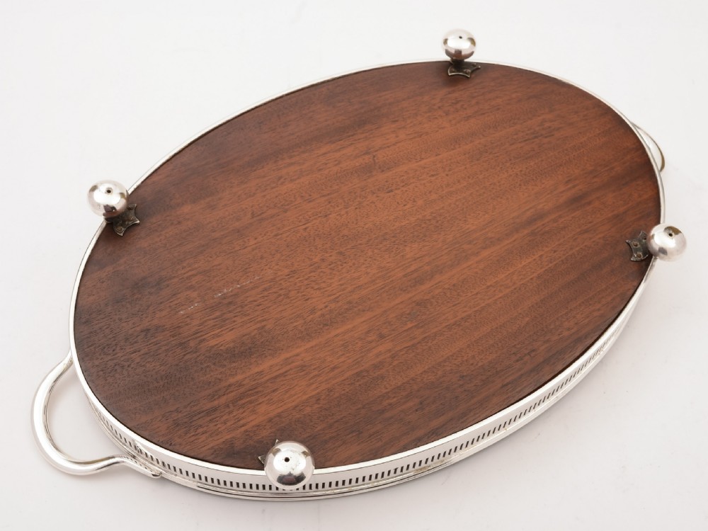 Edwardian Silver Plated and Mahogany Tray, Circa 1905 View III