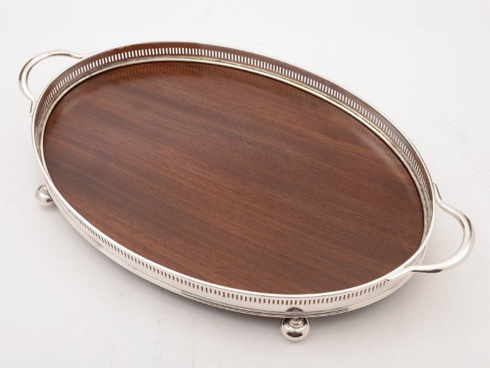 Edwardian Silver Plated and Mahogany Tray, Circa 1905 View IV