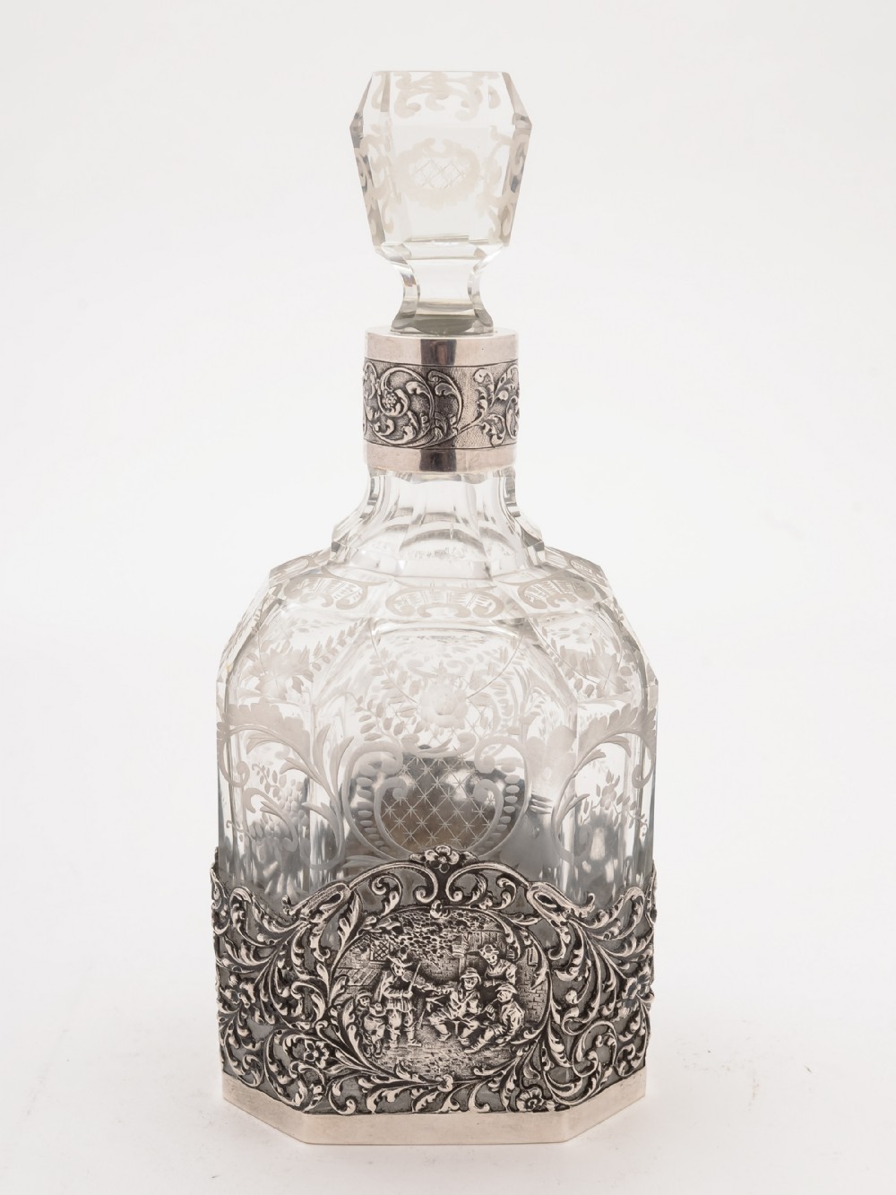 Dutch Silver and Glass Decanter, 1928