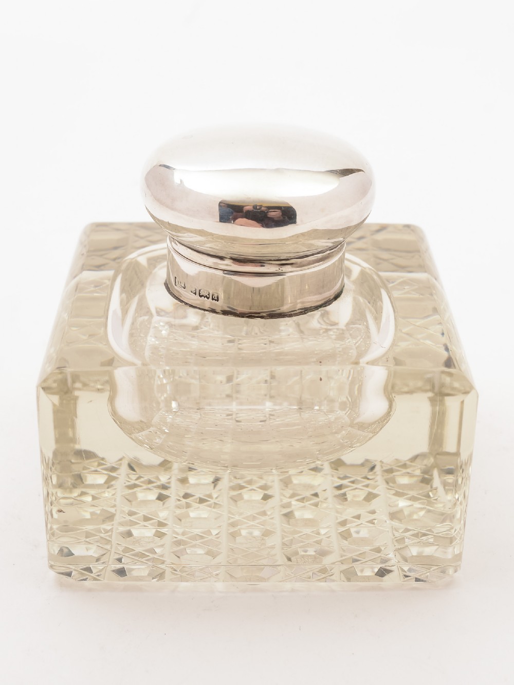 Large Edwardian Silver Topped Ink Pot, Birmingham 1901