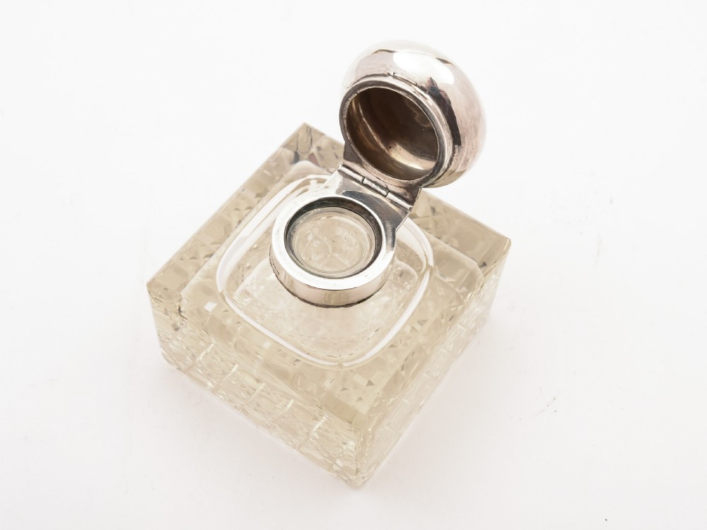 Large Edwardian Silver Topped Ink Pot, Birmingham 1901 View II