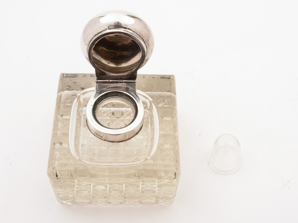 Large Edwardian Silver Topped Ink Pot, Birmingham 1901 View IV