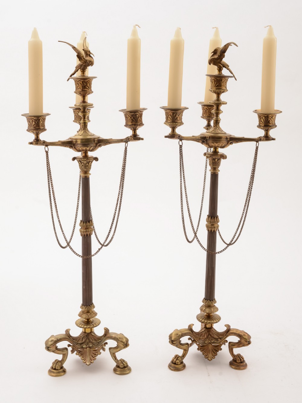 French Brass and Bronze Greek Revival Candelabras, Circa 1870