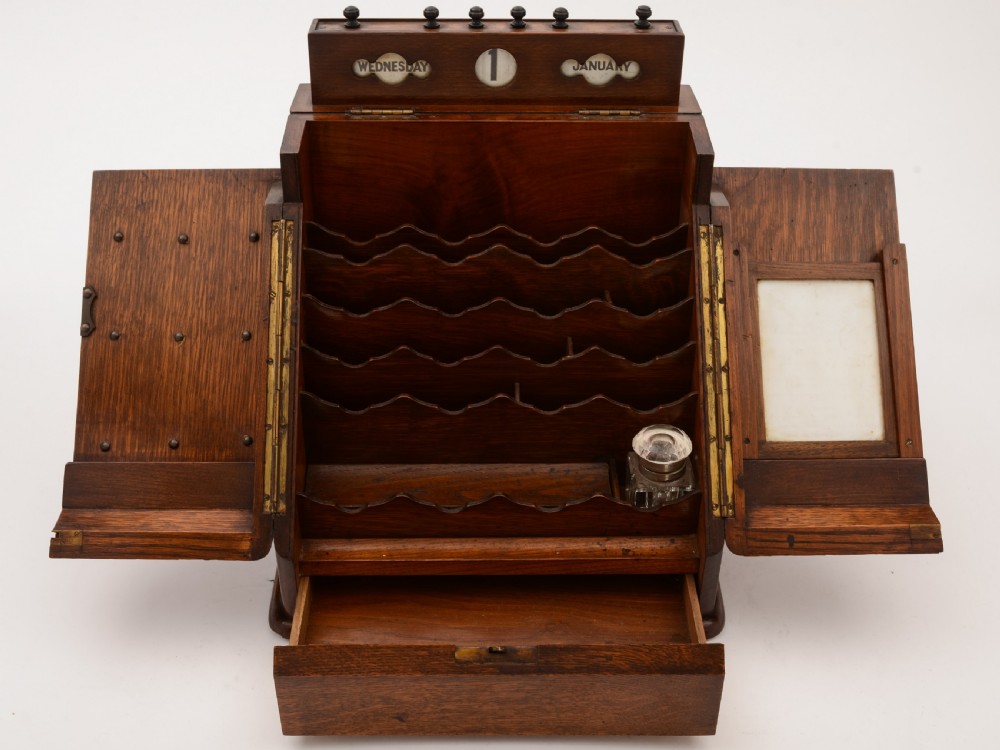 Edwardian Oak Document Box with Calendar, Circa 1905 View III