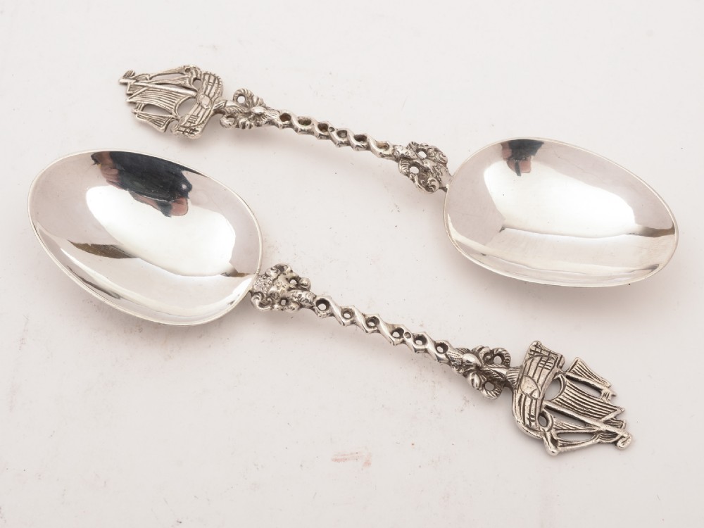 Cased Pair of Dutch Silver Serving Spoons, Circa 1900 View III