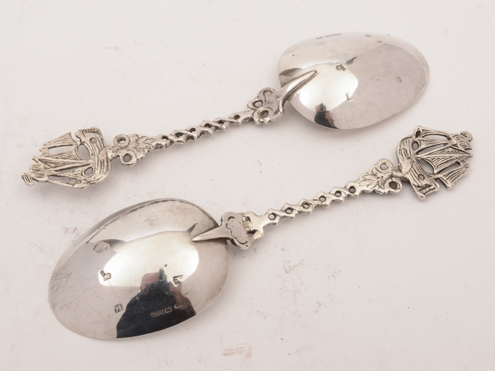 Cased Pair of Dutch Silver Serving Spoons, Circa 1900 View IV