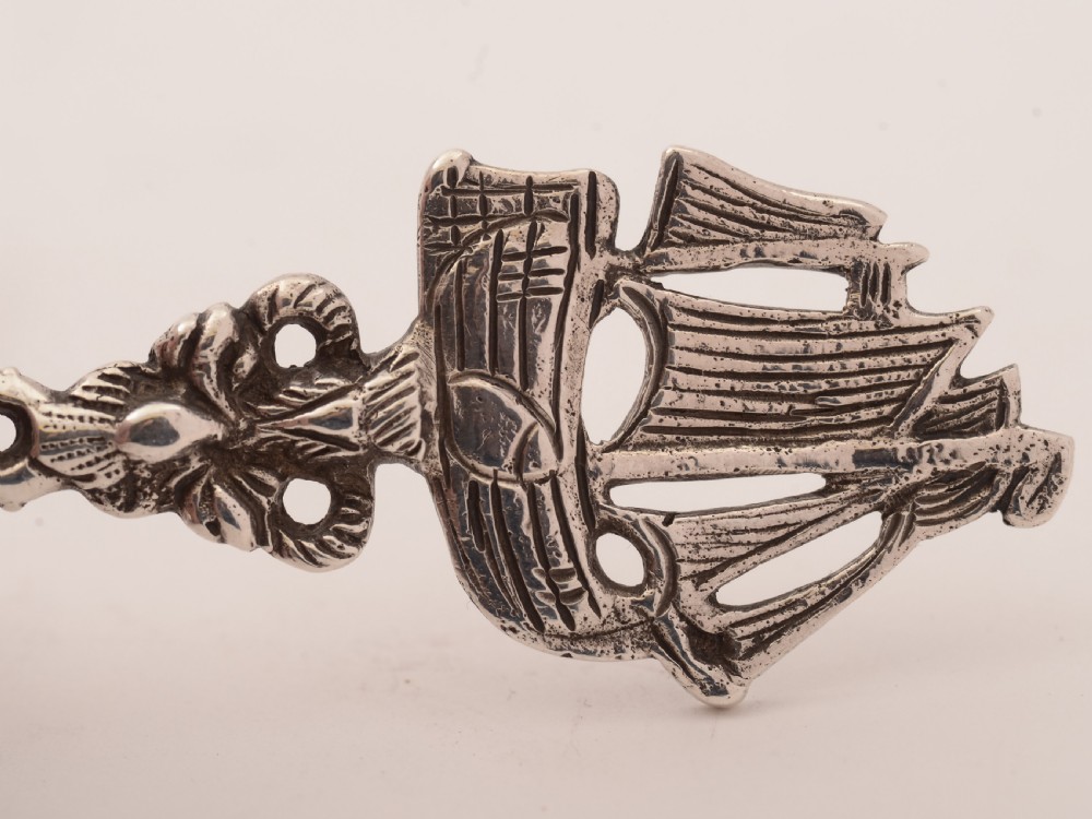 Cased Pair of Dutch Silver Serving Spoons, Circa 1900 View V
