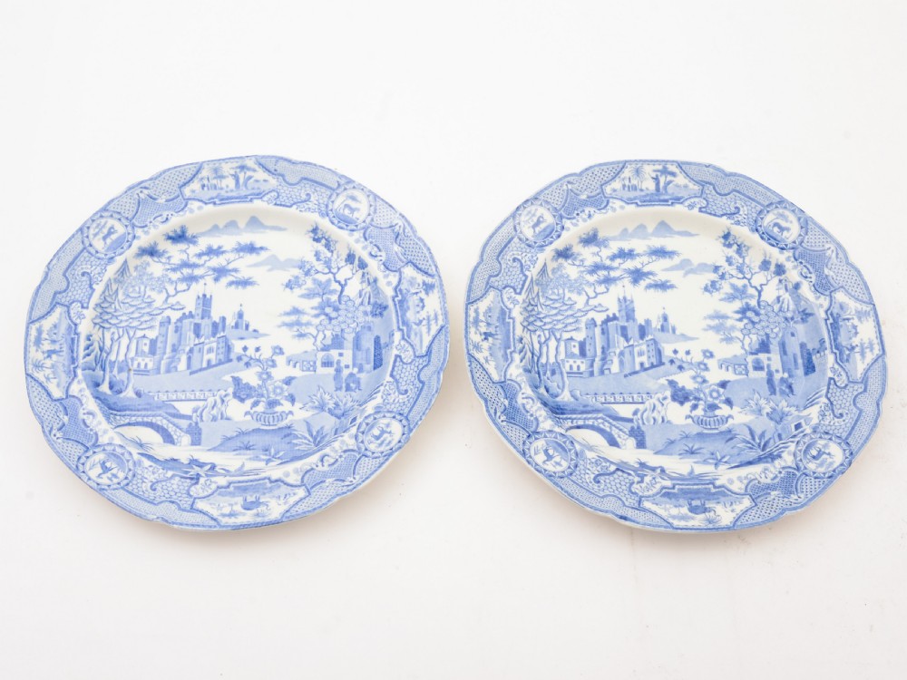 Pair of English Blue and White China Plates, Circa 1830