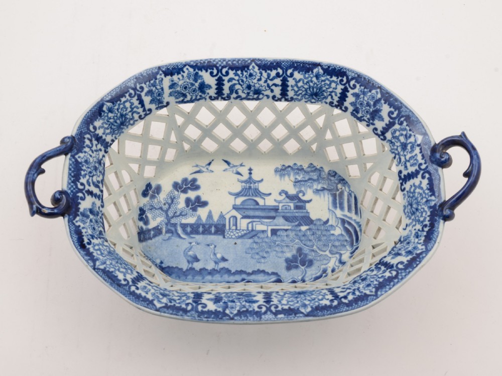 English Blue and White China Chestnut Basket, Circa 1830