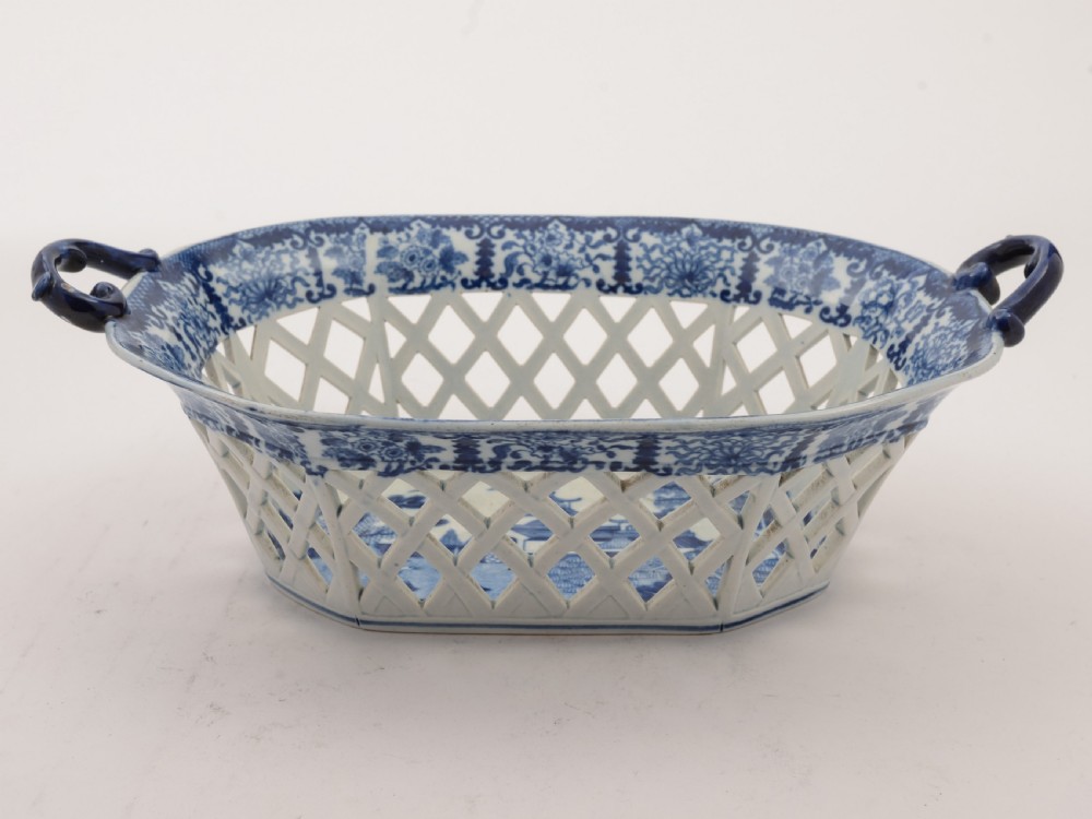 English Blue and White China Chestnut Basket, Circa 1830 View II