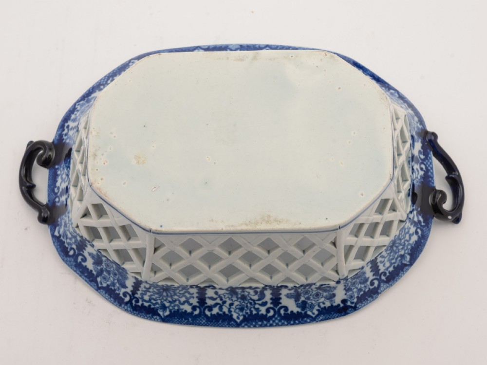 English Blue and White China Chestnut Basket, Circa 1830 View III