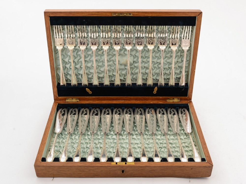 Cased Silver Plated 24 Piece Fish Set, Circa 1905