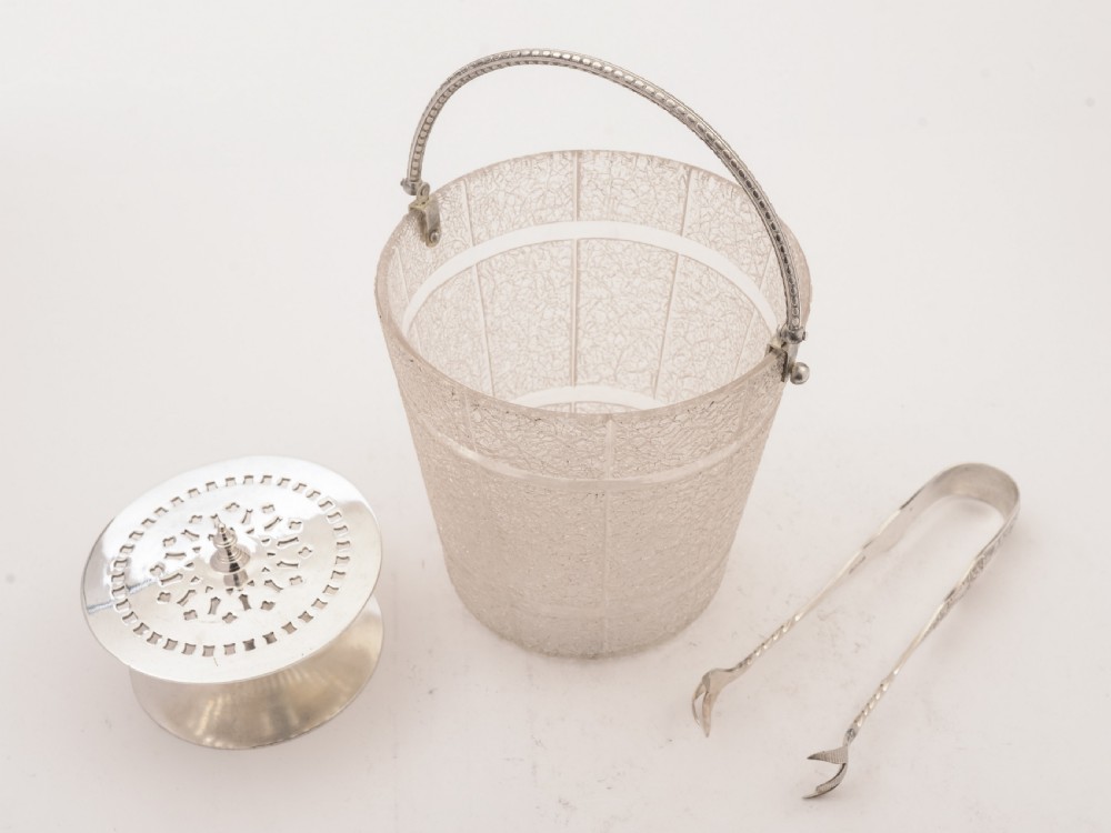 Edwardian Glass Ice Bucket with Tongs, Circa 1905 View III
