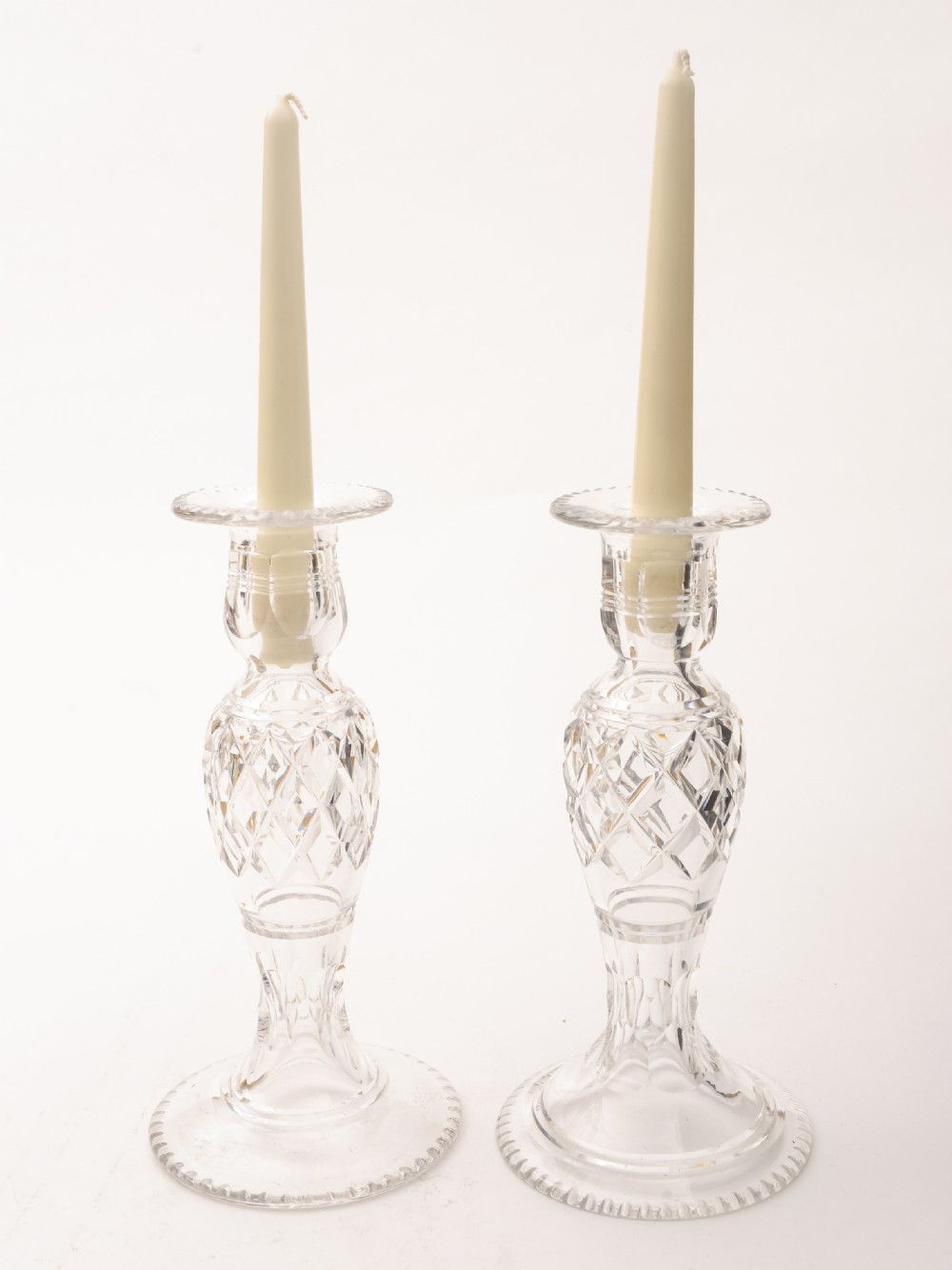 Pair of Large Cut Glass Candlesticks, Circa 1920