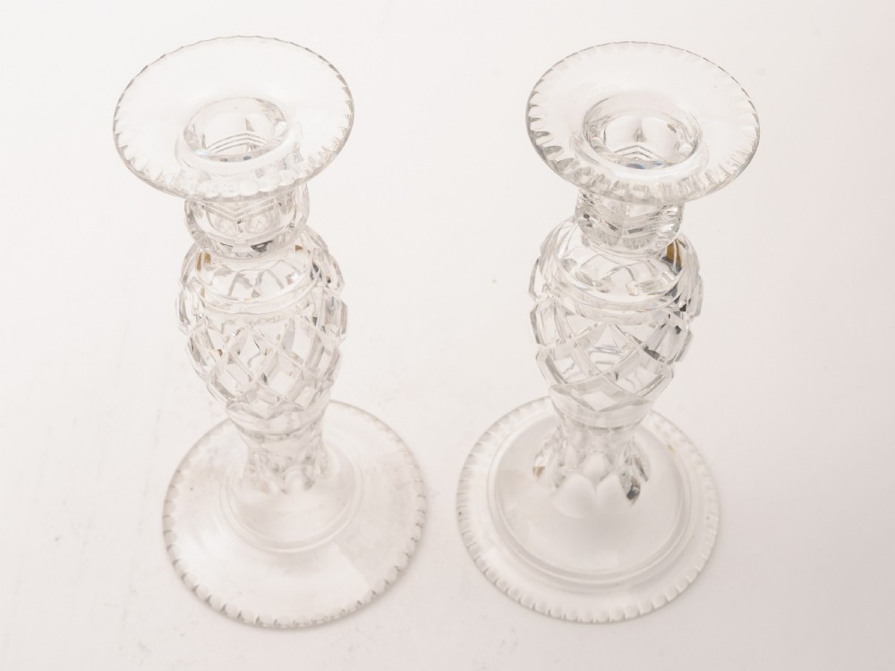 Pair of Large Cut Glass Candlesticks, Circa 1920 View III