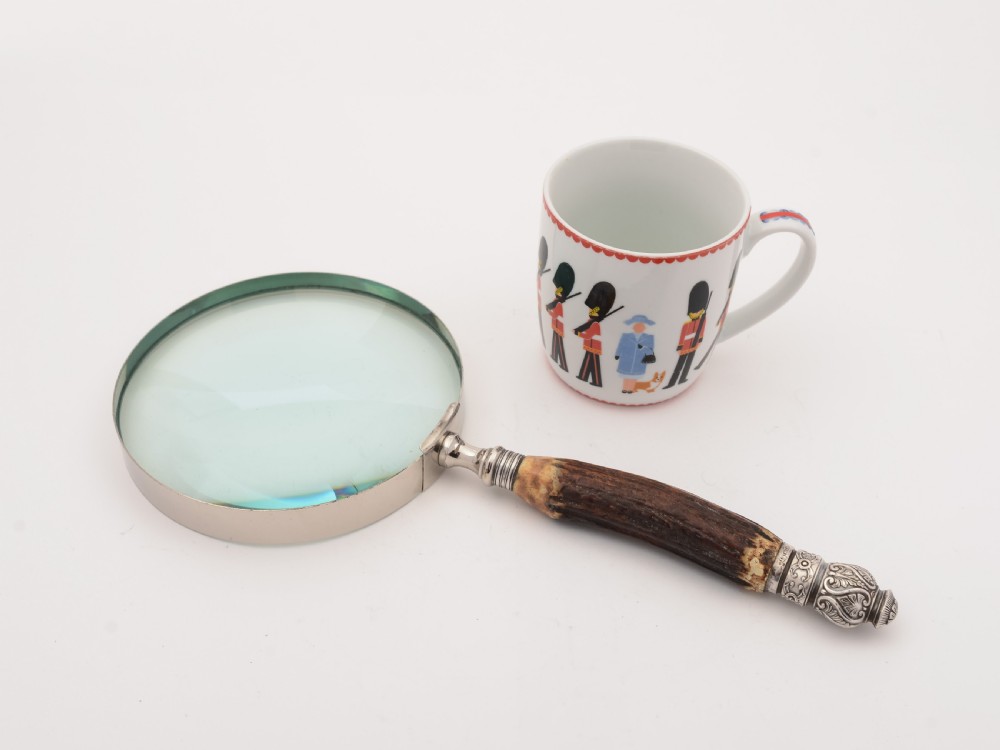 Large Silver and Antler Handled Magnifying Glass View II