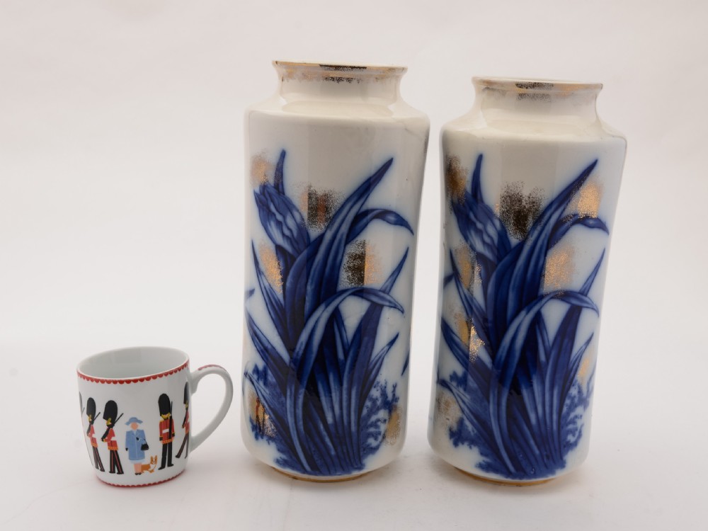 Pair of Edwardian Flow Blue Vases, Circa 1905 View II