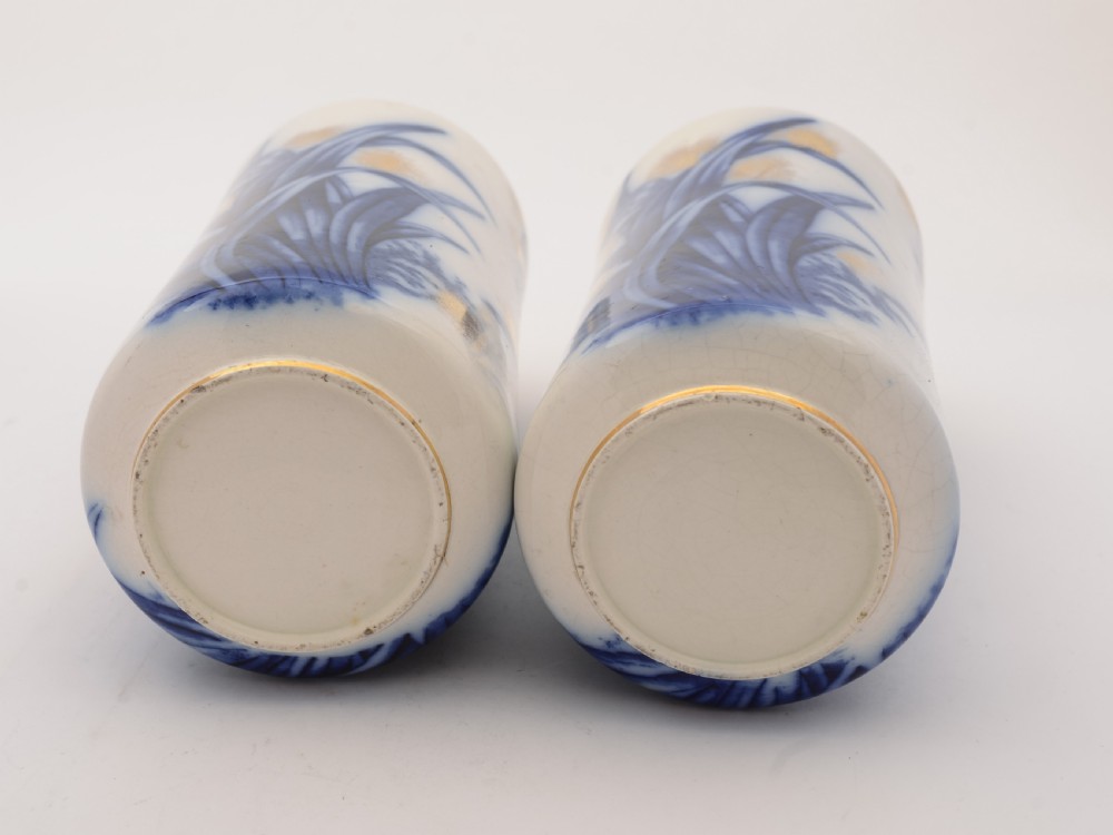 Pair of Edwardian Flow Blue Vases, Circa 1905 View III