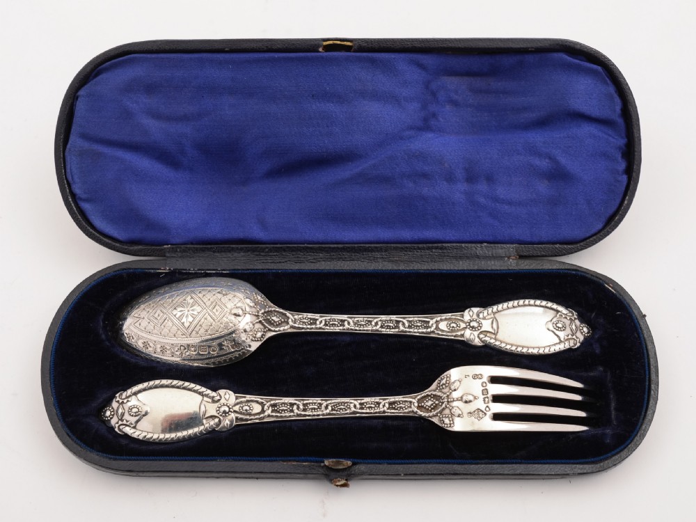 Victorian Cased Silver Christening Set, London 1868