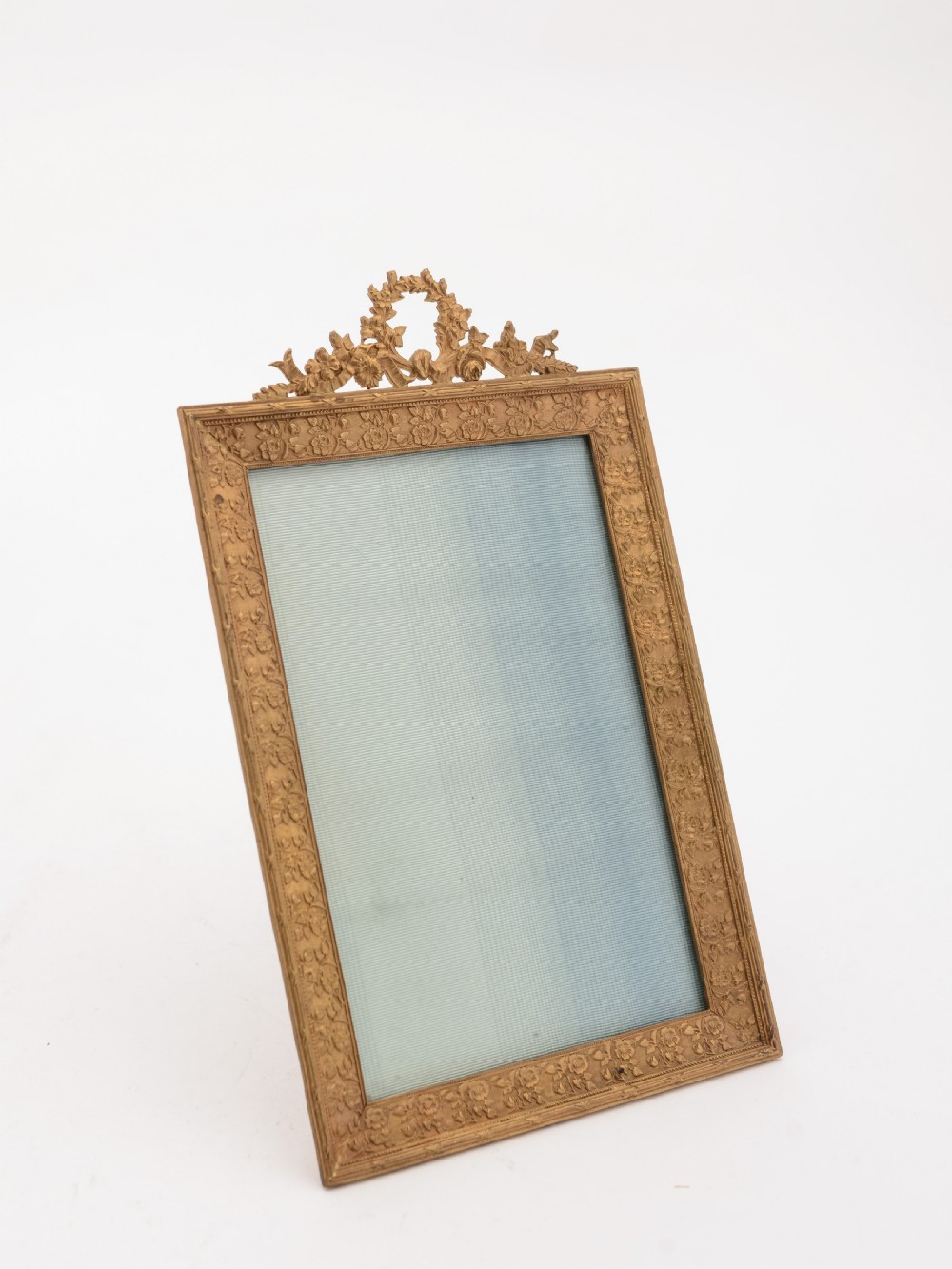 Edwardian English Brass Garland Topped Photo Frame