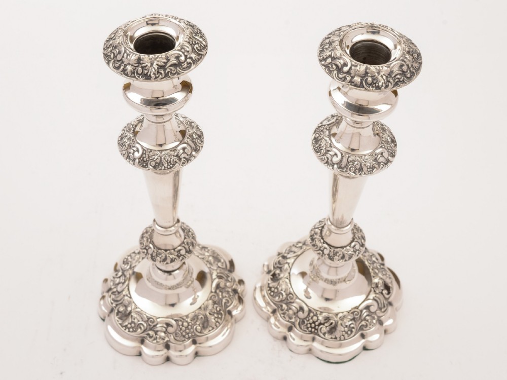 Pair of Silver Plated Candlesticks, Circa 1920 View V