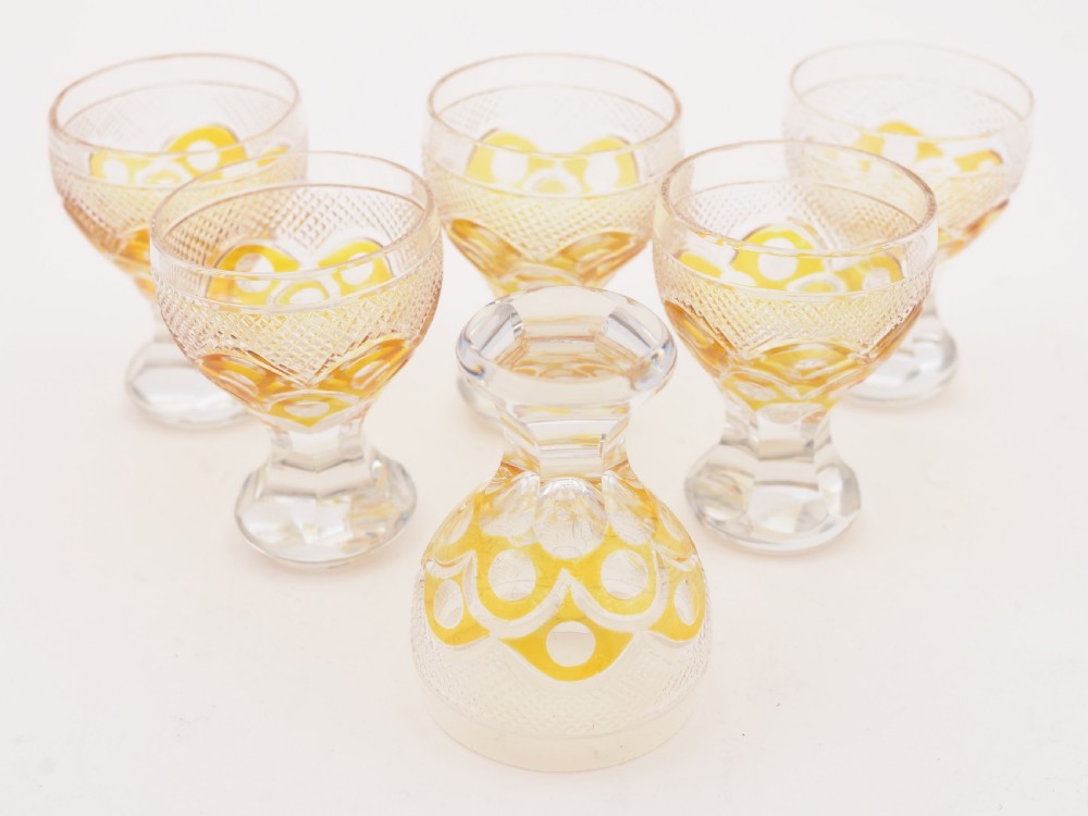 Edwardian Amber Overlay Decanter Set, Circa 1905 View VI