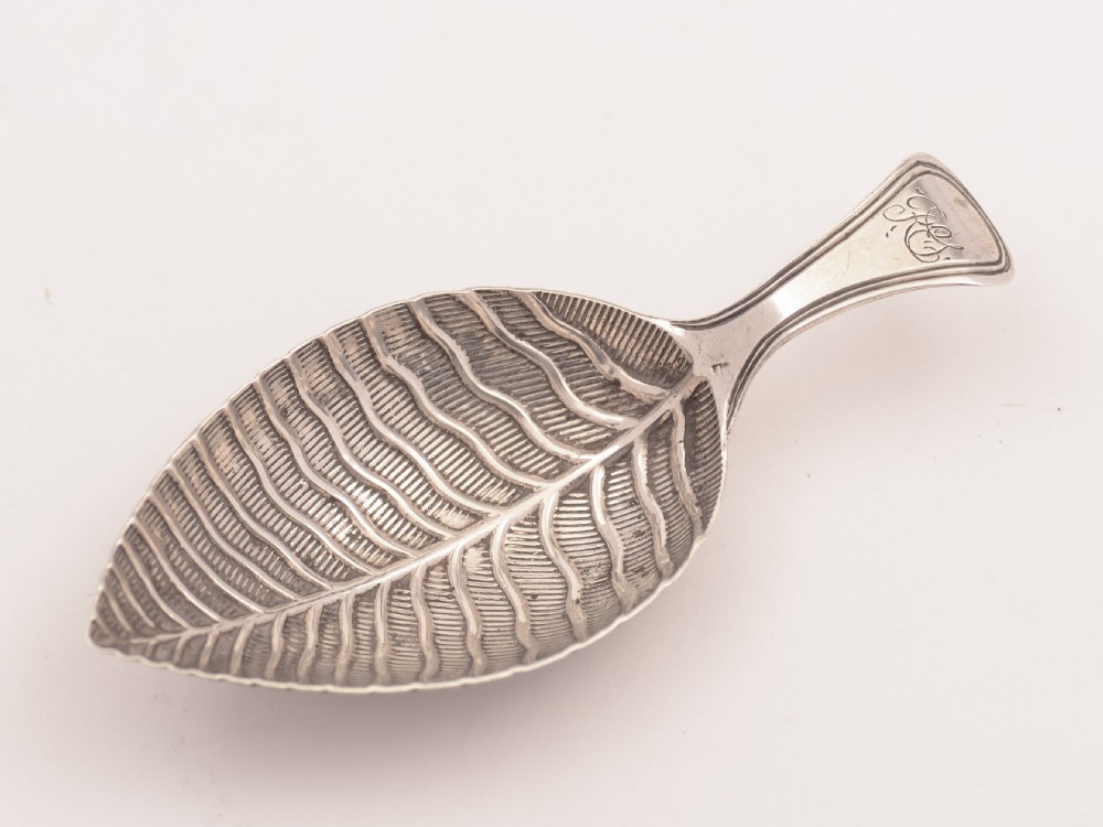 Georgian Silver Leaf Caddy Spoon, Birmingham 1800
