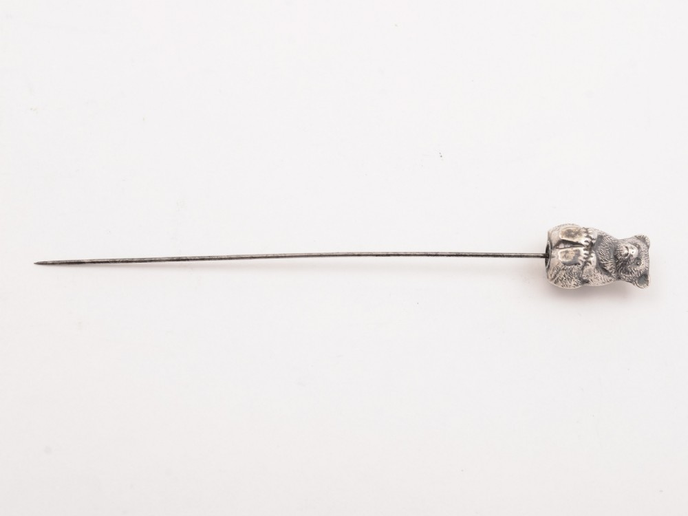 Edwardian Silver Bear Hat Pin, Birmingham 1908