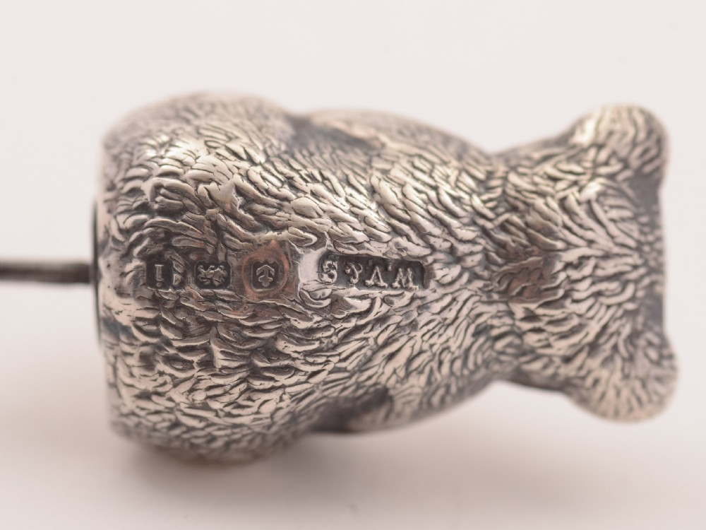 Edwardian Silver Bear Hat Pin, Birmingham 1908 View III