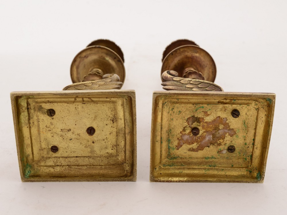 Pair of French Brass Griffin Candlesticks, Circa 1900 View IV