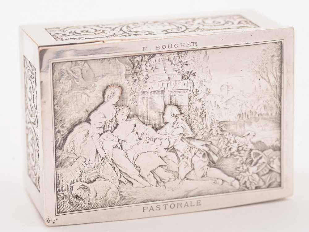French Silver on Copper Stamp Box, Circa 1900 View II