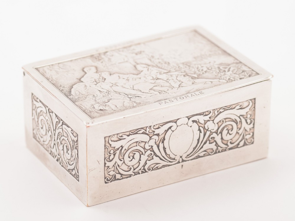French Silver on Copper Stamp Box, Circa 1900 View III
