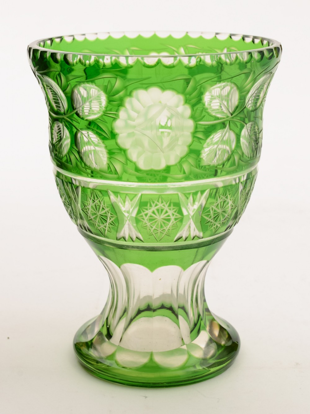 Clear and Green Cut Glass Vase, Circa 1900