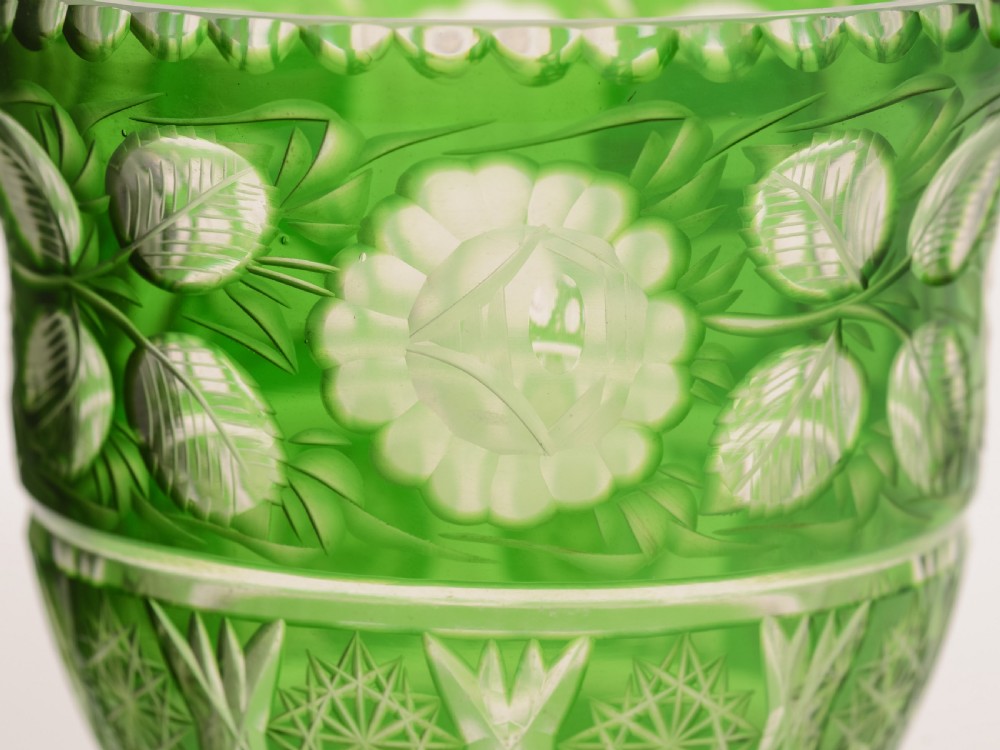 Clear and Green Cut Glass Vase, Circa 1900 View III