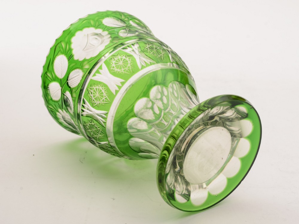 Clear and Green Cut Glass Vase, Circa 1900 View IV
