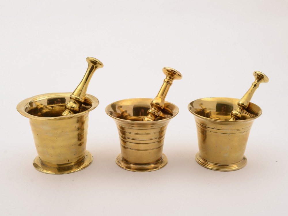 Three Brass 19th Century Pestle and Mortars