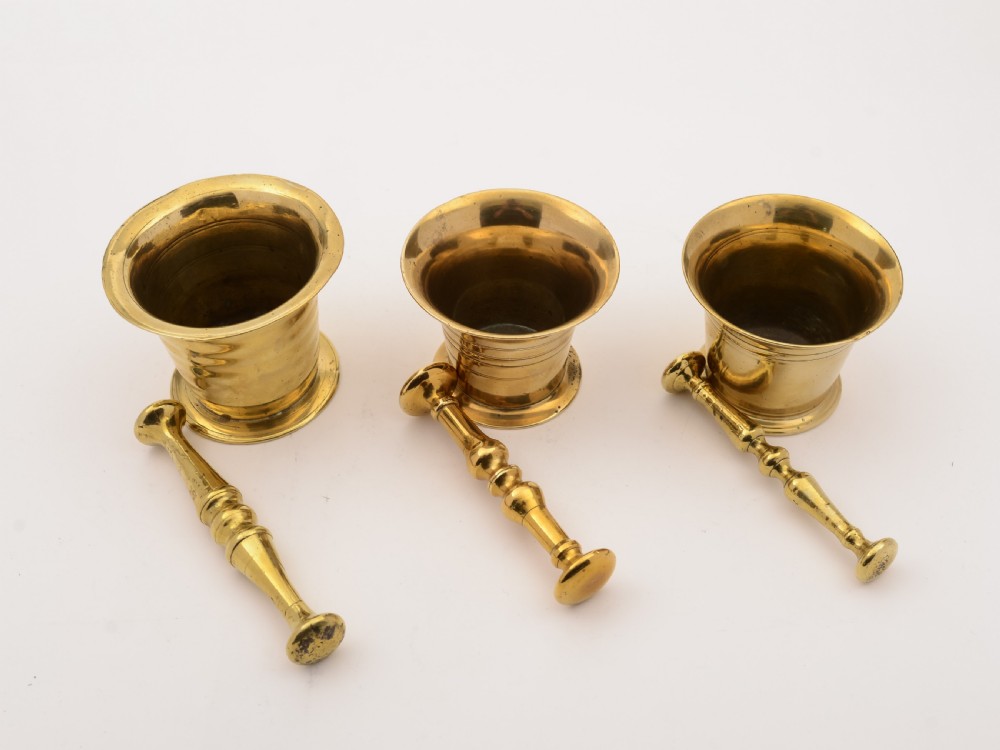 Three Brass 19th Century Pestle and Mortars View II