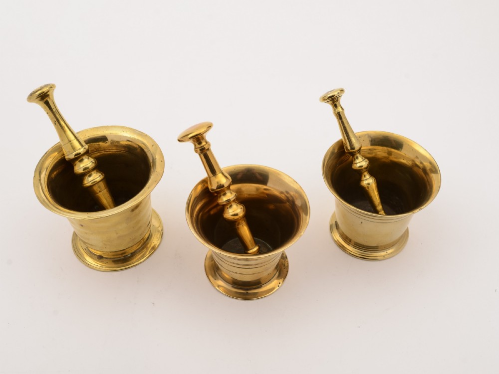 Three Brass 19th Century Pestle and Mortars View III