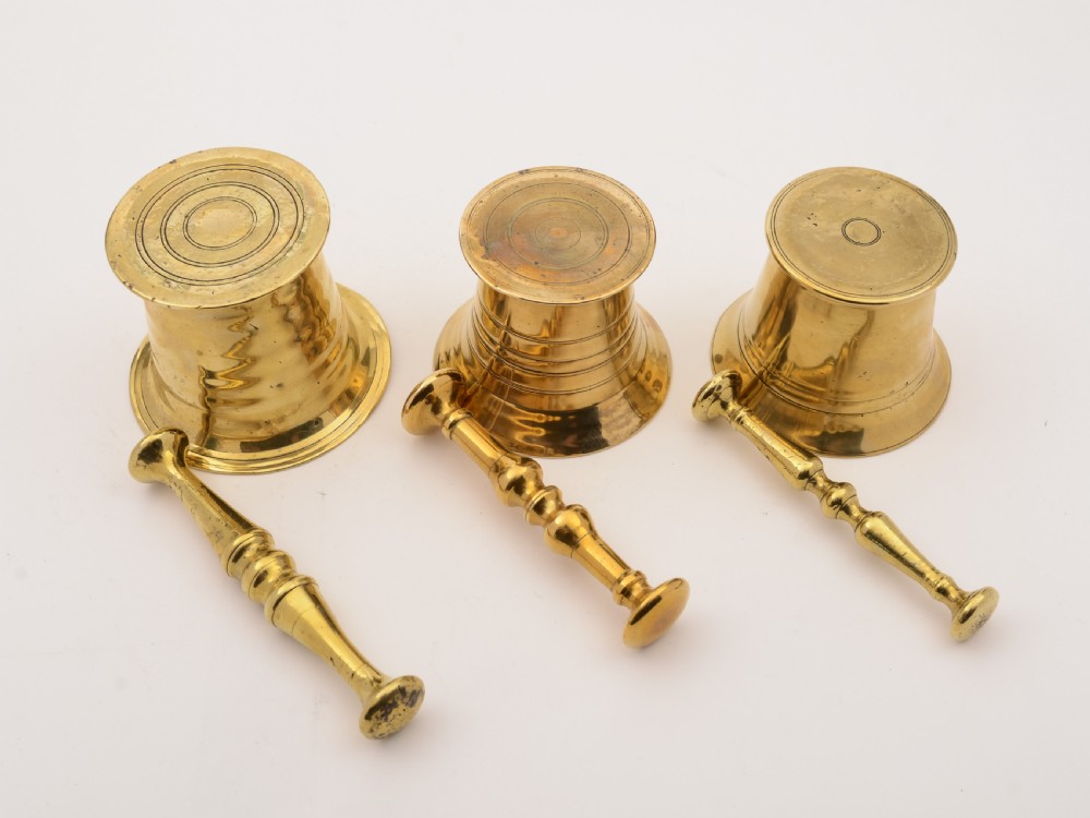 Three Brass 19th Century Pestle and Mortars View IV