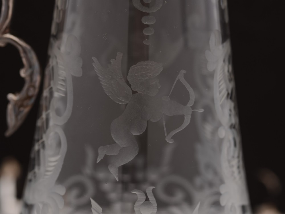 Victorian Cupid Etched Glass Claret Jug, Circa 1890 View IV