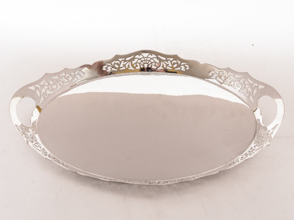 Edwardian Oval Silver Plated Gallery Tray, Circa 1905
