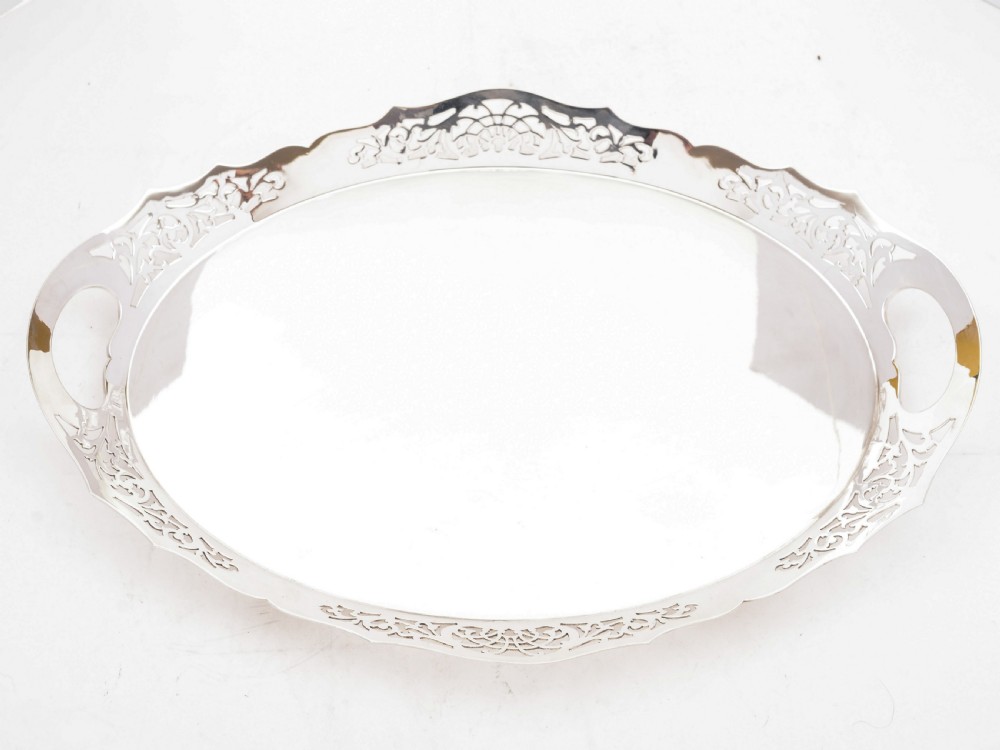 Edwardian Oval Silver Plated Gallery Tray, Circa 1905 View II
