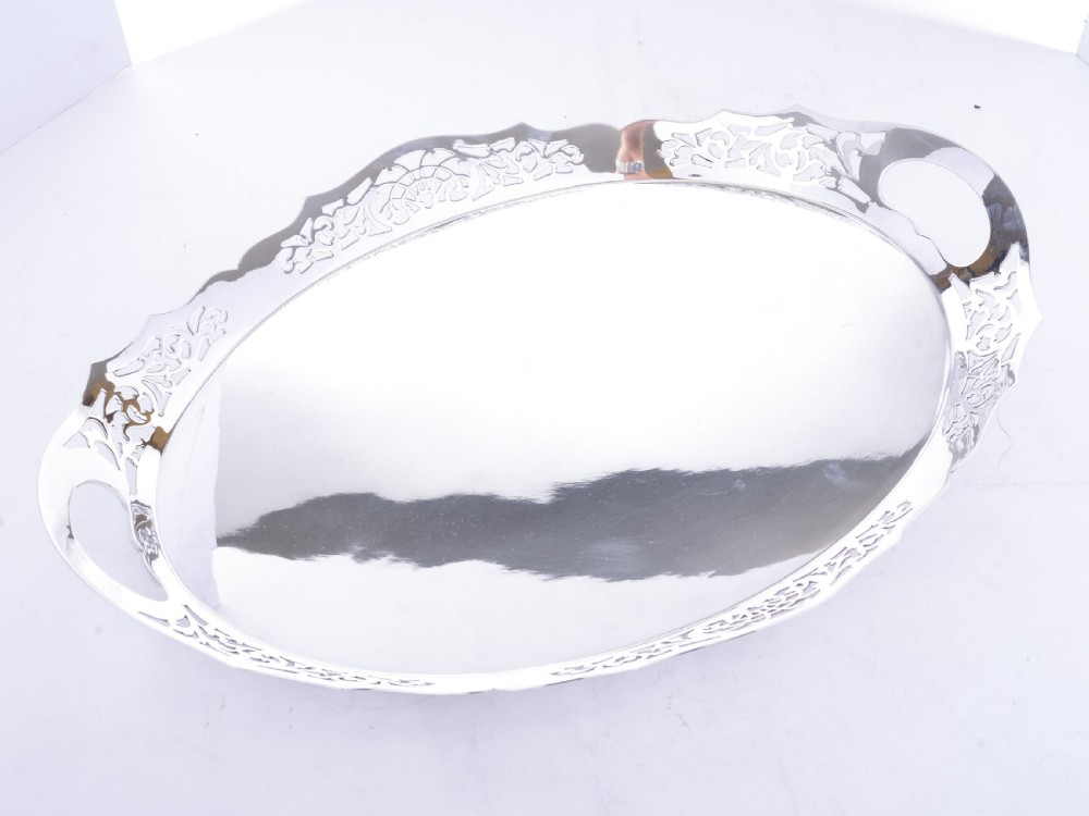 Edwardian Oval Silver Plated Gallery Tray, Circa 1905 View IV