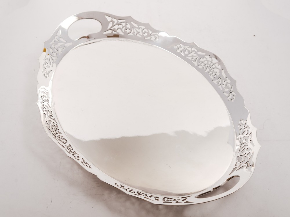 Edwardian Oval Silver Plated Gallery Tray, Circa 1905 View V